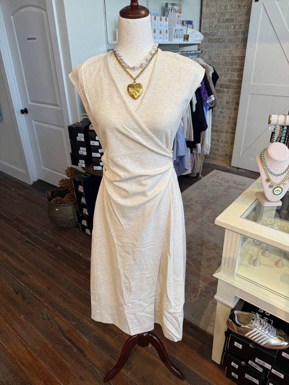 NEW ZOE AND CLAIRE women's heather knit wrapped dress in beige